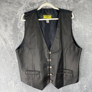 Gaby Faux Leather Vest Plus 22W Black Double Star Loop Buttons Western